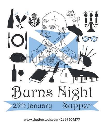 Robert Burns Night 25th January, United Kingdom Scotland flags. Vector vintage illustration