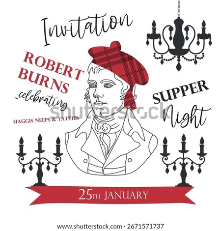 Robert Burns Night 25th January, United Kingdom Scotland background vintage invitation illustration