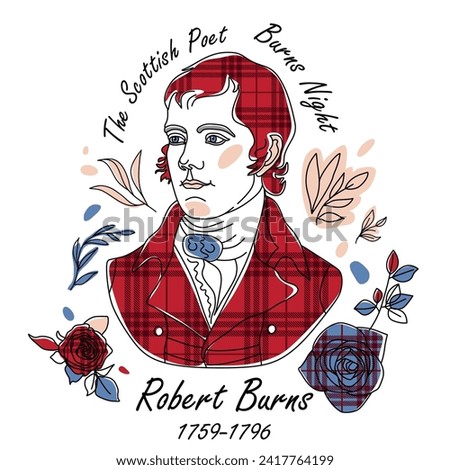 Robert Burns night icon line element. Vector illustration of Robbie Burns icon line isolated on clean white background with roses