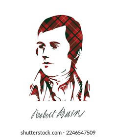 Robert Burns on tartan background.