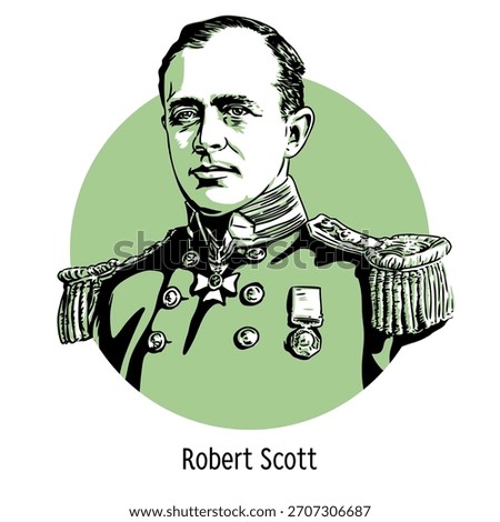 Robert Falcon Scott was a British naval officer and polar explorer who led expeditions to the South Pole. Hand-drawn vector illustration