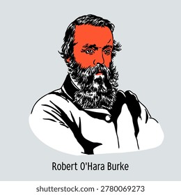 Robert O'Hara Burke – Irish Explorer and Leader of the Burke and Wills Expedition. Hand-drawn vector illustration
