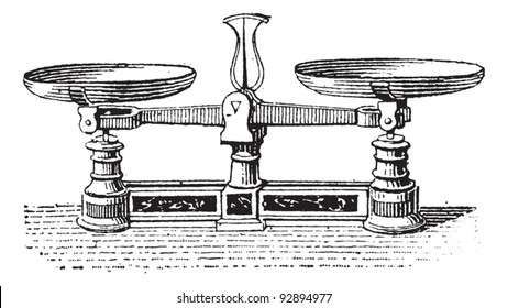 Roberval balance, vintage engraved illustration. Dictionary of words and things - Larive and Fleury - 1895.