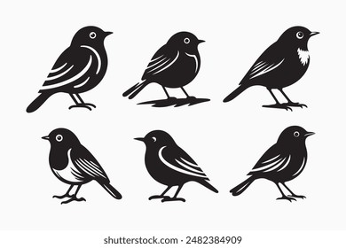 robin bird bundle silhouette vector illustration