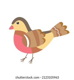 Robin Bird in flat folk style. Isolated vector.