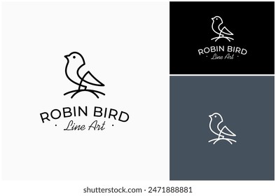 Robin Bird Perched Sparrow Pigeon Dove Branch Nest Line Art Vector Logo Design Illustration