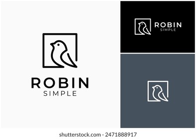 Robin Bird Perched Sparrow Pigeon Dove Continuous Line Art Square Vector Logo Design Illustration
