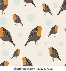 Robin bird spring textile vector seamless repeat pattern.