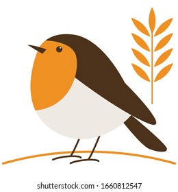 Robin Bird, Vector Illustration, Flat Style,profile Side