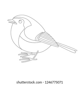 robin bird, vector illustration , lining draw, profile view