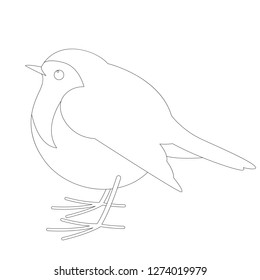 robin bird , vector illustration ,  lining draw, profile view