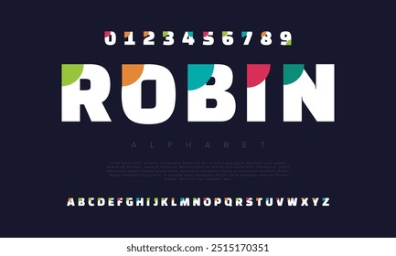 Robin criativo moderno geométrico urbano alfabeto fonte. Abstrato digital futurista, jogo, techno, robô, música, logotipo, esporte, tipografia de tecnologia mínima. Ilustração de vetor numérico simples