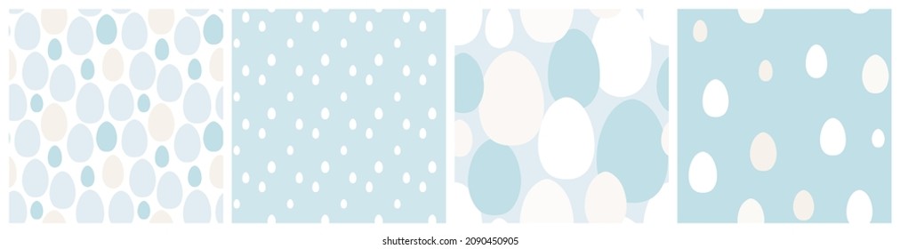 Robin egg seamless pattern set for Easter background, textile print or gift wrapping. Beautiful blue, white and beige vector repeat design with traditional spring holiday symbol of life and rebirth.