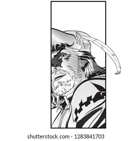 Robin Hood. Defender of weak. Medieval legends. Heroes of medieval legends. Halftone background.