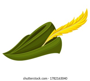 Robin Hood Green Hat with Feather Isolated on White Background Vector Illustration