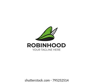 Robin hood hat logo template. Robinhood cap vector design. Medieval hat illustration