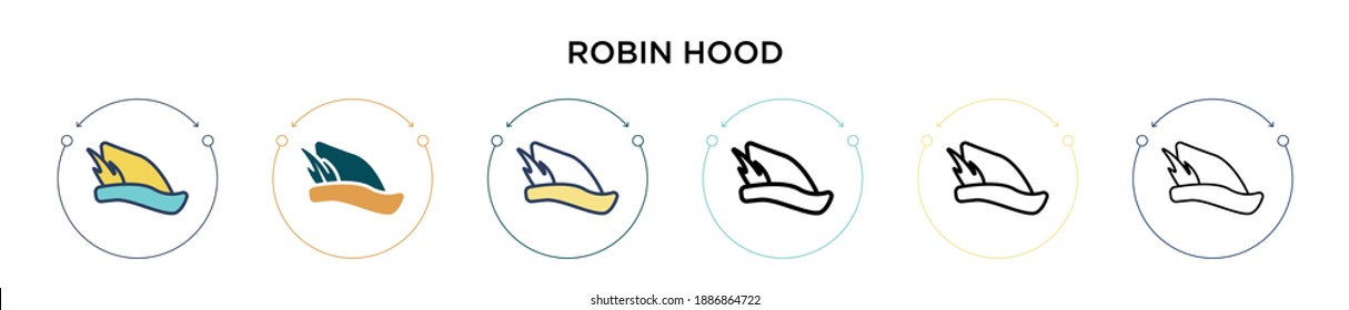 Icono del capó Robin en el estilo relleno, delgado, contorno y trazo. Ilustración vectorial de dos iconos vectoriales de robin de color y negro se pueden utilizar para móviles, ui, web