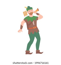Robin Hood with Trumpet as Fabulous Medieval Character from Fairytale Vector Illustration