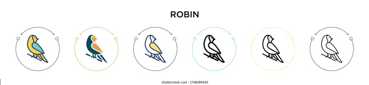 Robin icon in filled, thin line, outline and stroke style. Vector illustration of two colored and black robin vector icons designs can be used for mobile, ui, web