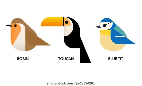 robin , toucan, blue tit , illustration of a birds vector eps jpeg png transparent background
