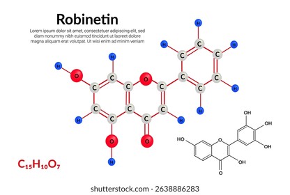 Robinetin, organic compound, molecular structure formula, ball-and-stick model, suitable for education or chemistry science content. Vector illustration