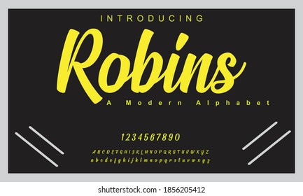 Robins font. Elegant alphabet letters font and number. Lettering Minimal Fashion Designs. Typography fonts regular uppercase and lowercase. vector illustration
