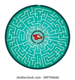 Robin's Round Maze Game (help the robin find way out of the maze - Maze vector puzzle)