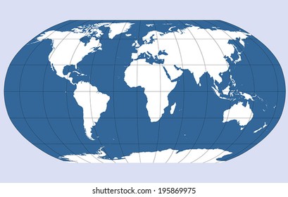 Robinson projection of the world, vector map outline.