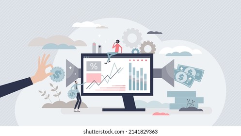 Robo advisor as automated computer advices for investment tiny person concept. Effective money management and consulting with artificial intelligence tools vector illustration. AI process support.