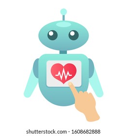 Robo advisor health help, help disabled people, robot consultant, smart robot for health, personal robo assistant. Colorful vector illustration for web, print, poster. Futuristic design concept.