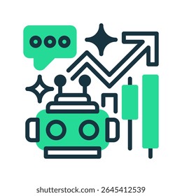 Ícone da Linha Robo Advisor, Símbolo de Estrutura de Tópicos para Investimento Automatizado, Gerenciamento de Portfólio de IA, Otimização de Riqueza, Algoritmos Financeiros e Ferramentas Financeiras Inteligentes. Ícone de sinal vetorial.