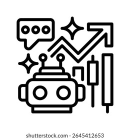 Ícone da Linha Robo Advisor, Símbolo de Estrutura de Tópicos para Investimento Automatizado, Gerenciamento de Portfólio de IA, Otimização de Riqueza, Algoritmos Financeiros e Ferramentas Financeiras Inteligentes. Ícone de sinal vetorial.