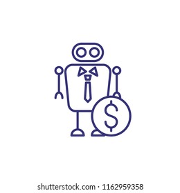 Robo advisor line icon. Robot, adviser, expert, dollar coin. Consulting concept. Can be used for topics like robotic application, financial expertise, artificial intelligence