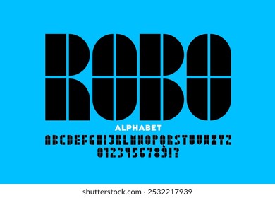 ROBO. Design de fonte moderno, letras alfabéticas e números ilustração vetorial