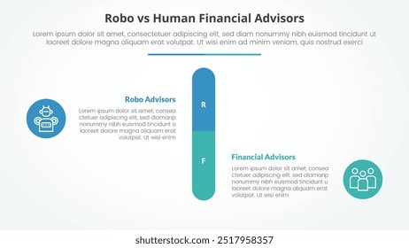Comparación del concepto de infografía opuesto para la presentación de diapositivas con porcentaje de barra de Vertical redonda con Vector de estilo plano