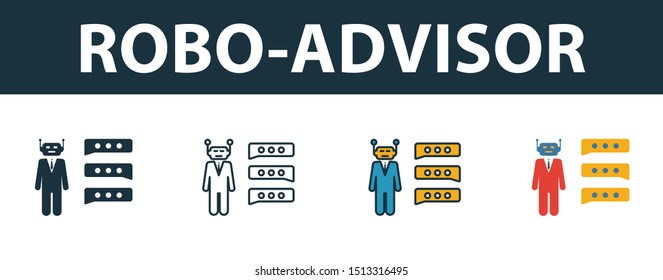 Robo-Advisor icon set. Premium simple element in different styles from fintech technology icons collection. Set of robo-advisor icon in filled, outline, colored and flat symbols concept.