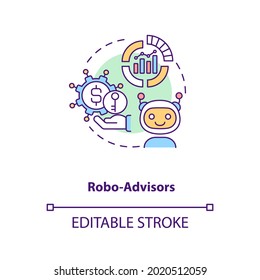 Robo-advisors Concept Icon. Broker Type Idea Thin Line Illustration. Human Supervision Absence. Automated Financial Planning Tools. Vector Isolated Outline RGB Color Drawing. Editable Stroke