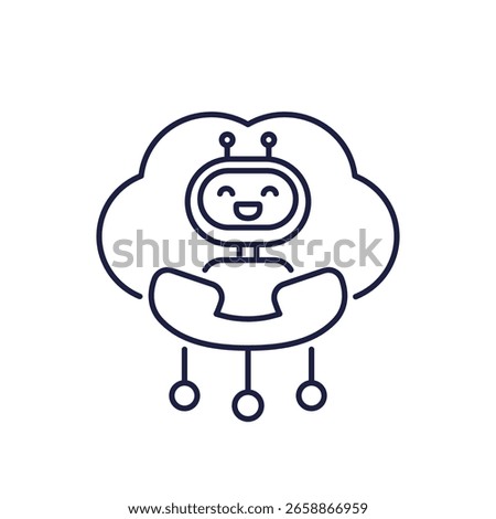 robocall icon with robot, phone and cloud, line design