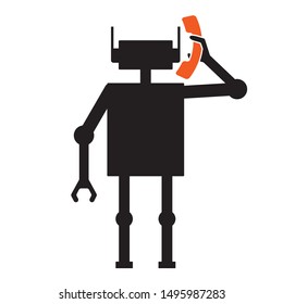 Robocall , Prerecorded Message Illustration - Robot Making A Call, 