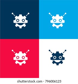 Robocog logo of a robot with cogwheel head shape four color material and minimal icon logo set in red and blue