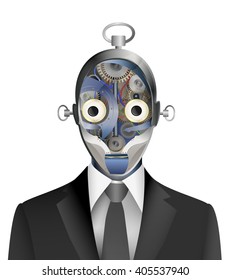 robort worker portrait, office emloyer looks like robot, office cyborg, vector