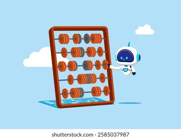 Robot with abacus for calculations. Accounting operations. Concept of financial management, optimization, duty, financial accounting. Vector illustration