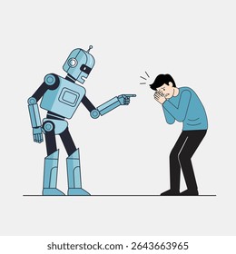 Robot Accusing Human: AI, Artificial Intelligence, Human-Robot Interaction, Technology Illustration Flat vector illustration