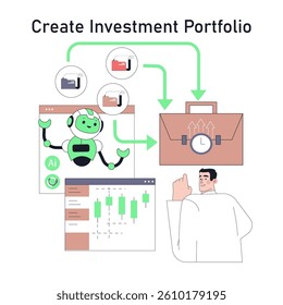 Robot adviser assists in creating an investment portfolio by analyzing data and providing insights. It simplifies financial decisions and optimizes investment strategies for users. Vector illustration