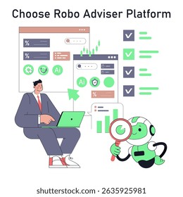 Robot adviser platform aids users in selecting optimal options. With interactive features, it simplifies decision-making for investment and financial planning. Engaging visuals enhance user experience