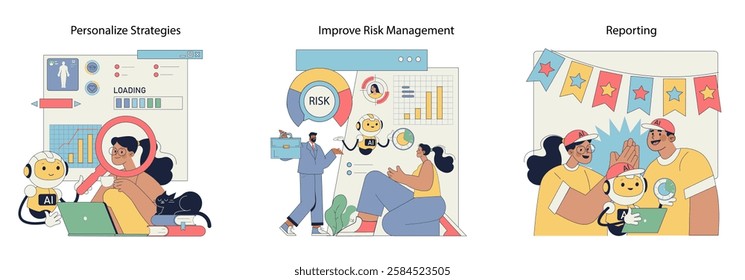 Robot advisor assists in data analysis with personalized strategies, risk management improvements, and collaborative reporting. Learn innovative insights for efficient decision-making. Vector