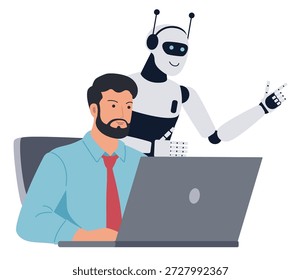 Robot, asistente de IA. Bot virtual digital, asistente automatizado con inteligencia artificial. Tecnología de la información, concepto de aprendizaje automático.