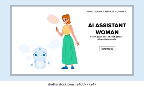 robot ai assistant woman vector. concept digital, computer virtual, chat business robot ai assistant woman web flat cartoon illustration