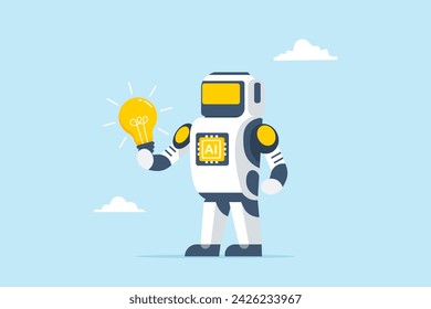 Robot with AI chip hold light bulb think generate ideas