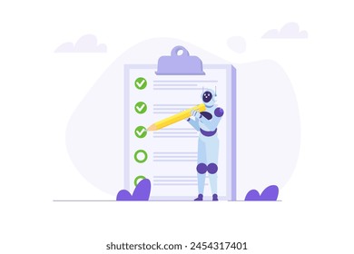 Robot or ai complete project task, getting things done, business accomplishment concept. Isometric Vector illustration.